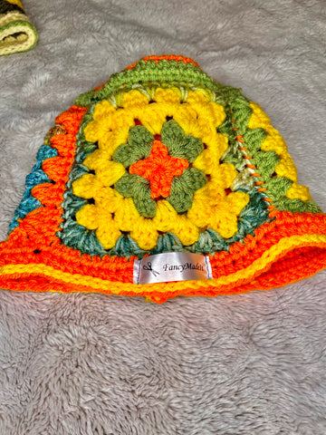 Orange Multicolor Granny Square Beanie