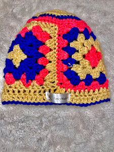 Pink Multicolor Granny Square Beanie